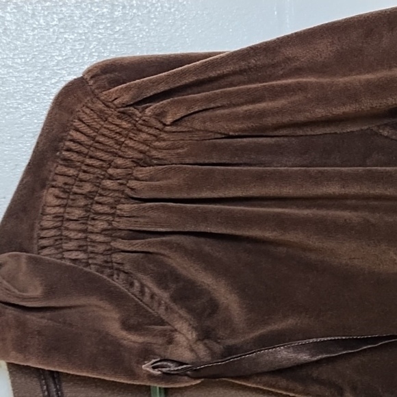JMS Brown Velour Hooded Jacket Top 1X 16W Detailed Shoulder Pockets Zip Front - Picture 5 of 12